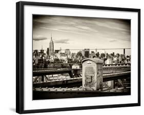 Police Emergency Call Box on the Walkway of the Brooklyn Bridge with Skyline of Manhattan-Philippe Hugonnard-Framed Photographic Print