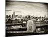 Police Emergency Call Box on the Walkway of the Brooklyn Bridge with Skyline of Manhattan-Philippe Hugonnard-Mounted Photographic Print