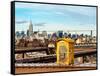 Police Emergency Call Box on the Walkway of the Brooklyn Bridge with Skyline of Manhattan-Philippe Hugonnard-Framed Stretched Canvas