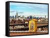 Police Emergency Call Box on the Walkway of the Brooklyn Bridge with Skyline of Manhattan-Philippe Hugonnard-Framed Stretched Canvas