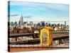 Police Emergency Call Box on the Walkway of the Brooklyn Bridge with Skyline of Manhattan-Philippe Hugonnard-Stretched Canvas