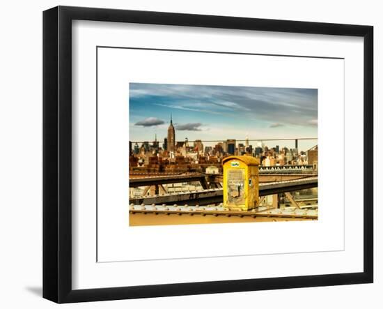 Police Emergency Call Box on the Walkway of the Brooklyn Bridge with Skyline of Manhattan-Philippe Hugonnard-Framed Art Print