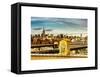 Police Emergency Call Box on the Walkway of the Brooklyn Bridge with Skyline of Manhattan-Philippe Hugonnard-Framed Stretched Canvas