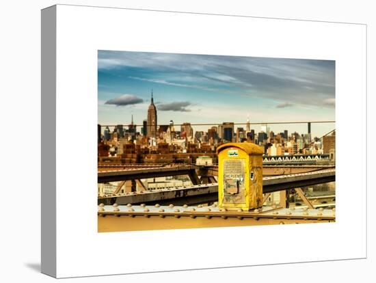 Police Emergency Call Box on the Walkway of the Brooklyn Bridge with Skyline of Manhattan-Philippe Hugonnard-Stretched Canvas