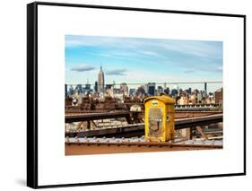 Police Emergency Call Box on the Walkway of the Brooklyn Bridge with Skyline of Manhattan-Philippe Hugonnard-Framed Stretched Canvas