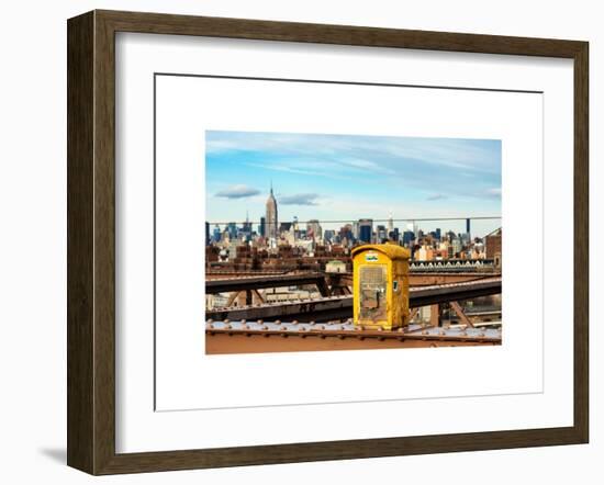 Police Emergency Call Box on the Walkway of the Brooklyn Bridge with Skyline of Manhattan-Philippe Hugonnard-Framed Art Print