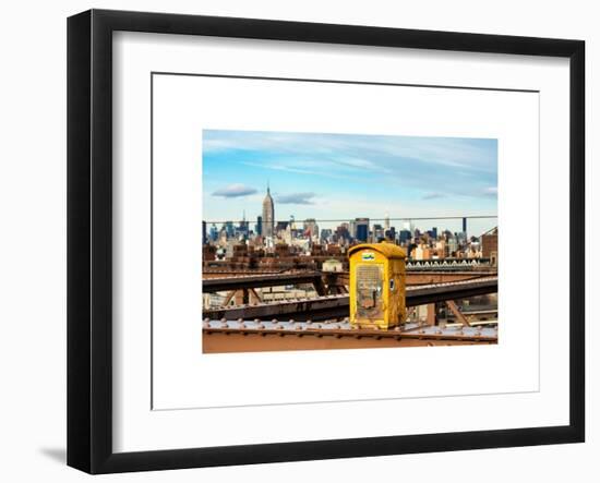 Police Emergency Call Box on the Walkway of the Brooklyn Bridge with Skyline of Manhattan-Philippe Hugonnard-Framed Art Print