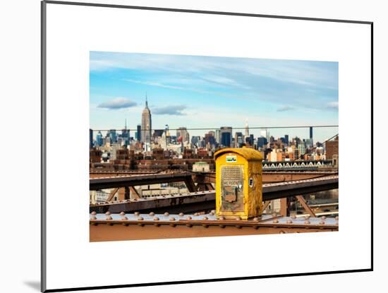 Police Emergency Call Box on the Walkway of the Brooklyn Bridge with Skyline of Manhattan-Philippe Hugonnard-Mounted Art Print