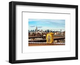 Police Emergency Call Box on the Walkway of the Brooklyn Bridge with Skyline of Manhattan-Philippe Hugonnard-Framed Art Print