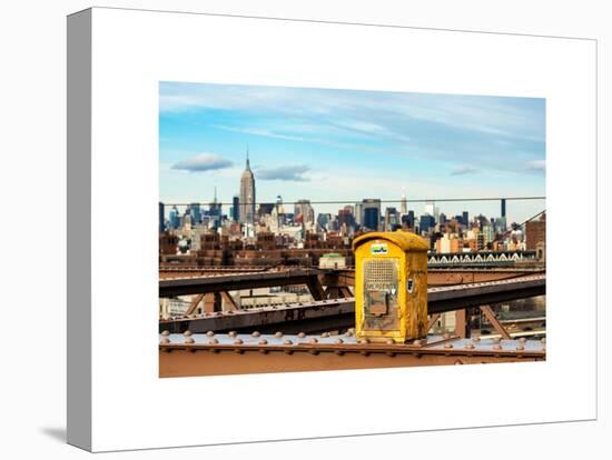 Police Emergency Call Box on the Walkway of the Brooklyn Bridge with Skyline of Manhattan-Philippe Hugonnard-Stretched Canvas