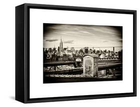 Police Emergency Call Box on the Walkway of the Brooklyn Bridge with Skyline of Manhattan-Philippe Hugonnard-Framed Stretched Canvas