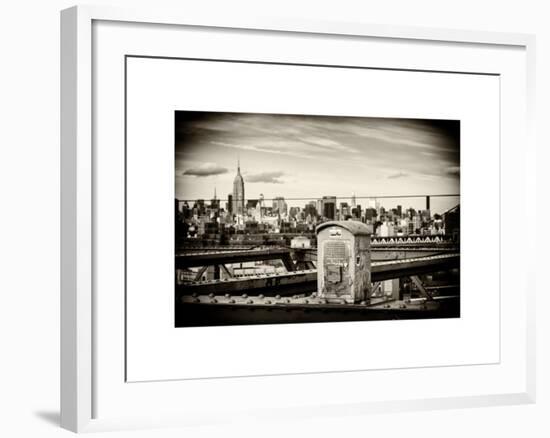 Police Emergency Call Box on the Walkway of the Brooklyn Bridge with Skyline of Manhattan-Philippe Hugonnard-Framed Art Print