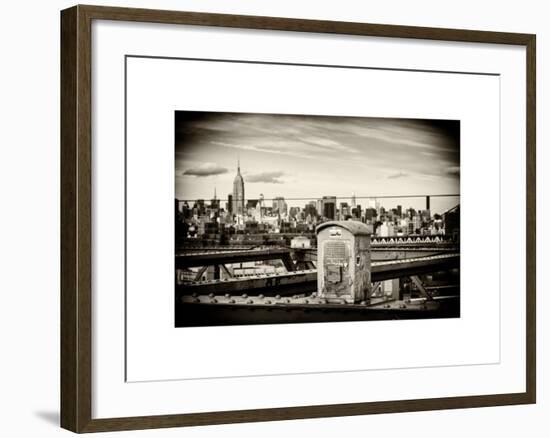 Police Emergency Call Box on the Walkway of the Brooklyn Bridge with Skyline of Manhattan-Philippe Hugonnard-Framed Art Print