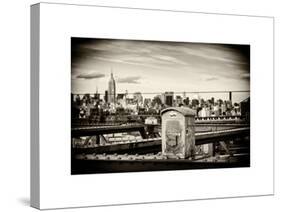 Police Emergency Call Box on the Walkway of the Brooklyn Bridge with Skyline of Manhattan-Philippe Hugonnard-Stretched Canvas