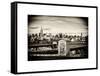 Police Emergency Call Box on the Walkway of the Brooklyn Bridge with Skyline of Manhattan-Philippe Hugonnard-Framed Stretched Canvas