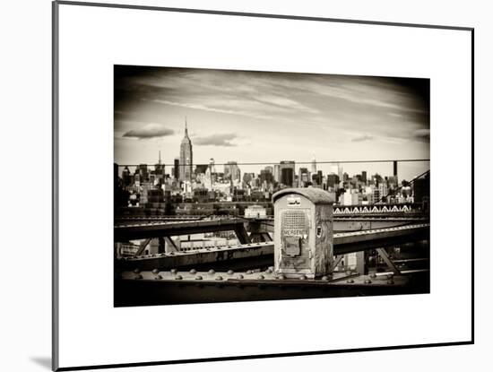 Police Emergency Call Box on the Walkway of the Brooklyn Bridge with Skyline of Manhattan-Philippe Hugonnard-Mounted Art Print