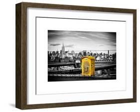 Police Emergency Call Box on the Walkway of the Brooklyn Bridge with Skyline of Manhattan-Philippe Hugonnard-Framed Art Print