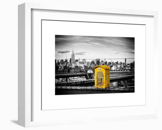 Police Emergency Call Box on the Walkway of the Brooklyn Bridge with Skyline of Manhattan-Philippe Hugonnard-Framed Art Print