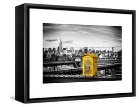 Police Emergency Call Box on the Walkway of the Brooklyn Bridge with Skyline of Manhattan-Philippe Hugonnard-Framed Stretched Canvas