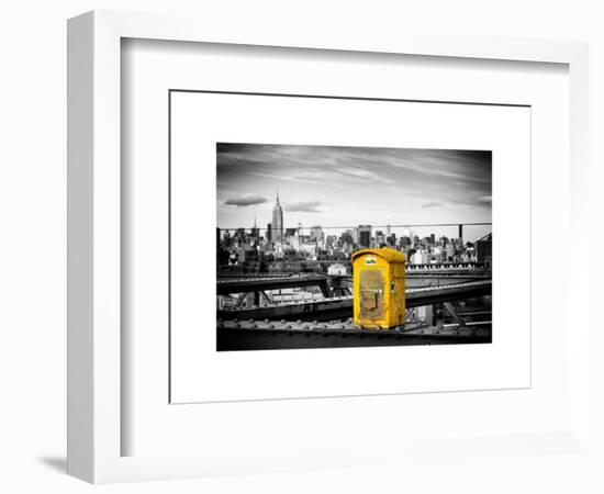 Police Emergency Call Box on the Walkway of the Brooklyn Bridge with Skyline of Manhattan-Philippe Hugonnard-Framed Art Print