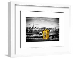 Police Emergency Call Box on the Walkway of the Brooklyn Bridge with Skyline of Manhattan-Philippe Hugonnard-Framed Art Print