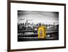 Police Emergency Call Box on the Walkway of the Brooklyn Bridge with Skyline of Manhattan-Philippe Hugonnard-Framed Art Print