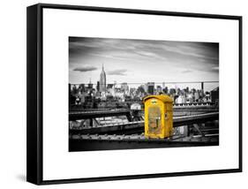 Police Emergency Call Box on the Walkway of the Brooklyn Bridge with Skyline of Manhattan-Philippe Hugonnard-Framed Stretched Canvas