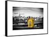 Police Emergency Call Box on the Walkway of the Brooklyn Bridge with Skyline of Manhattan-Philippe Hugonnard-Framed Stretched Canvas