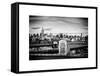 Police Emergency Call Box on the Walkway of the Brooklyn Bridge with Skyline of Manhattan-Philippe Hugonnard-Framed Stretched Canvas