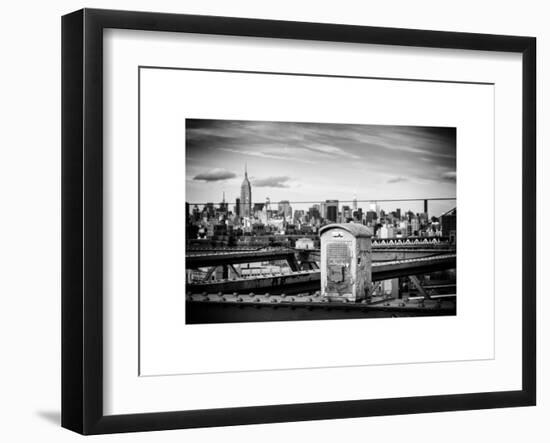 Police Emergency Call Box on the Walkway of the Brooklyn Bridge with Skyline of Manhattan-Philippe Hugonnard-Framed Art Print