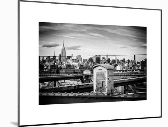 Police Emergency Call Box on the Walkway of the Brooklyn Bridge with Skyline of Manhattan-Philippe Hugonnard-Mounted Art Print