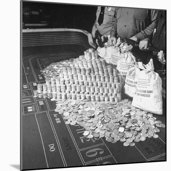 Police Guarding $500,000 in Silver Being Used During a WWII War Bond Rally in a Gambling Casino-John Florea-Mounted Photographic Print