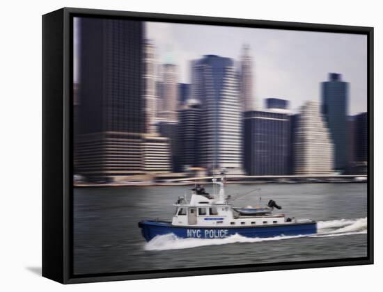 Police Launch, Hudson River, New York City, United States of America, North America-null-Framed Stretched Canvas