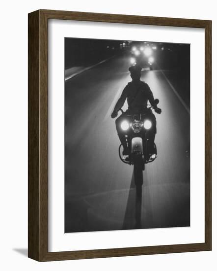 Police Motorcycle Leading Adlai E. Stevenson's Motorcade During His Campaign Tour-null-Framed Photographic Print