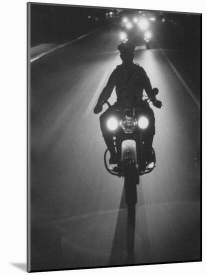 Police Motorcycle Leading Adlai E. Stevenson's Motorcade During His Campaign Tour-null-Mounted Photographic Print