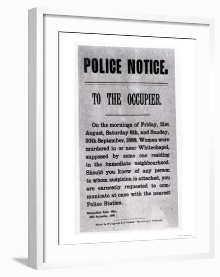 Police Notice to the Occupier Relating to Murders in Whitechapel, 30th September 1888-null-Framed Giclee Print