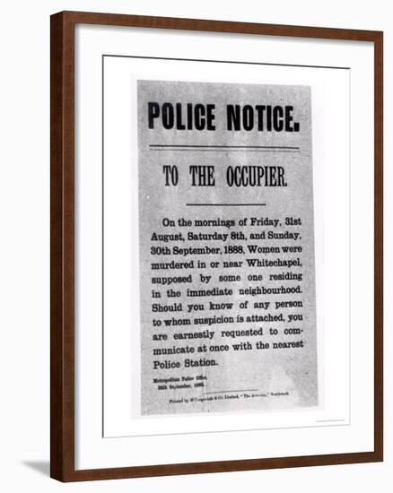 Police Notice to the Occupier Relating to Murders in Whitechapel, 30th September 1888-null-Framed Giclee Print