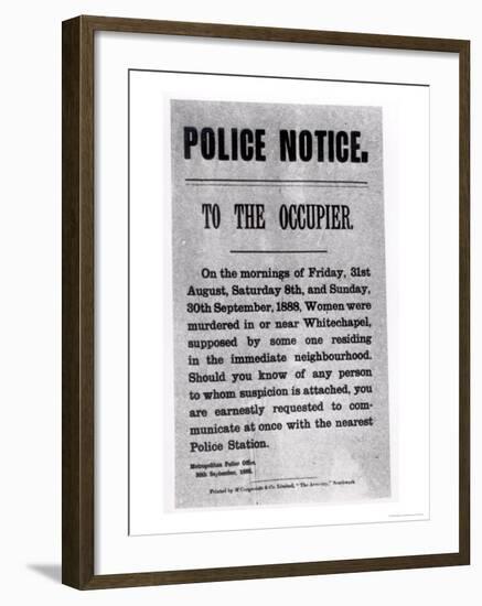 Police Notice to the Occupier Relating to Murders in Whitechapel, 30th September 1888-null-Framed Giclee Print