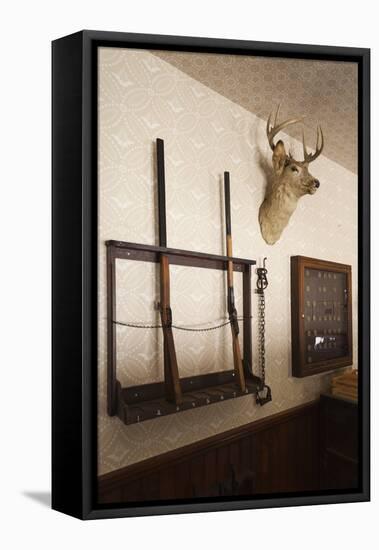 Police Station Gun Rack, Old Cowtown Museum, Wichita, Kansas, USA-Walter Bibikow-Framed Stretched Canvas