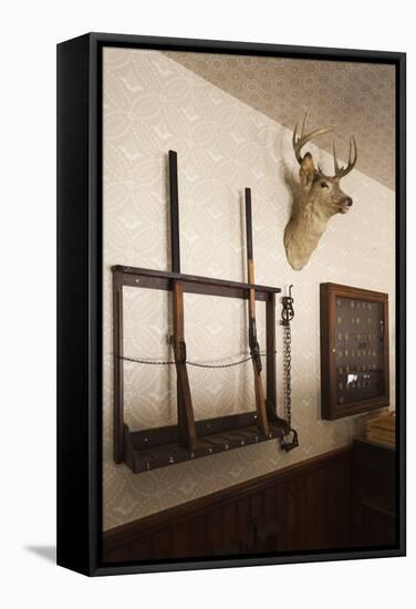 Police Station Gun Rack, Old Cowtown Museum, Wichita, Kansas, USA-Walter Bibikow-Framed Stretched Canvas