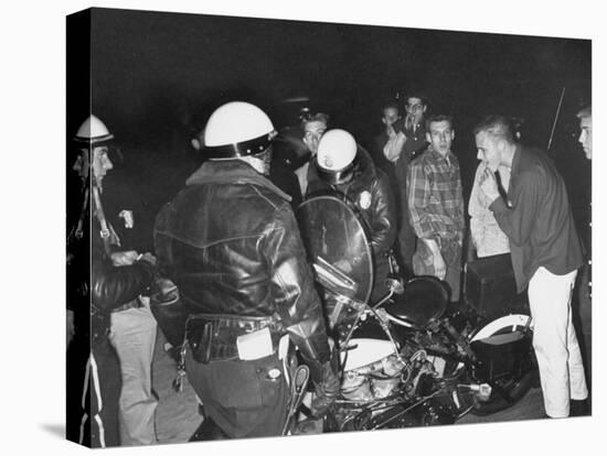 Police Talking to Race Car Enthusiasts at National Hot Rod Assosciation Drag Meet-Ralph Crane-Stretched Canvas