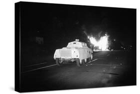 Police Truck Moving toward Fire-null-Stretched Canvas