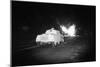 Police Truck Moving toward Fire-null-Mounted Photographic Print