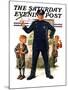 "Policeman and Boy with Slingshot," Saturday Evening Post Cover, March 15, 1930-Frederic Stanley-Mounted Giclee Print