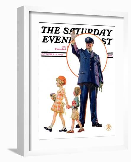 "Policeman and School Children," Saturday Evening Post Cover, October 3, 1931-Joseph Christian Leyendecker-Framed Giclee Print