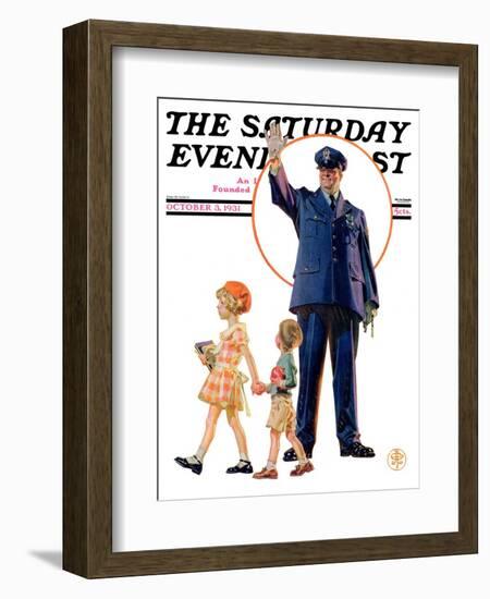 "Policeman and School Children," Saturday Evening Post Cover, October 3, 1931-Joseph Christian Leyendecker-Framed Giclee Print