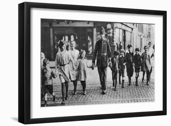 Policeman Helping Schoolchildren across the Road, East End, London, 1926-1927-null-Framed Premium Giclee Print