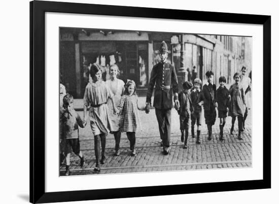 Policeman Helping Schoolchildren across the Road, East End, London, 1926-1927-null-Framed Giclee Print