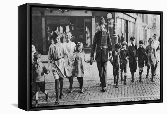 Policeman Helping Schoolchildren across the Road, East End, London, 1926-1927-null-Framed Stretched Canvas