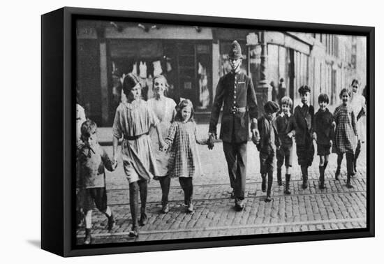 Policeman Helping Schoolchildren across the Road, East End, London, 1926-1927-null-Framed Stretched Canvas